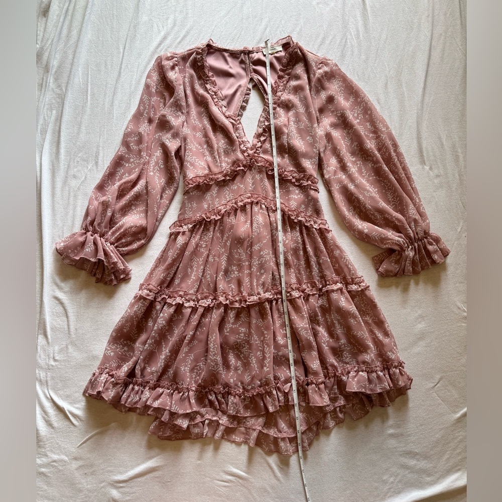 Entro Pink Floral Ruffled Long Sleeve Dress - Size S